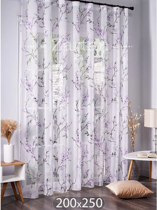 Zartan Готовый тюль Сакура под лен 200х250 см 1 шт, 200x250 см, 1 шт