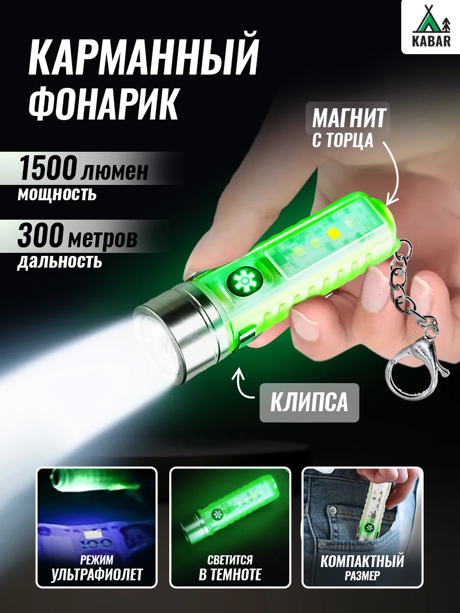 Фонарик брелок led с клипсой...