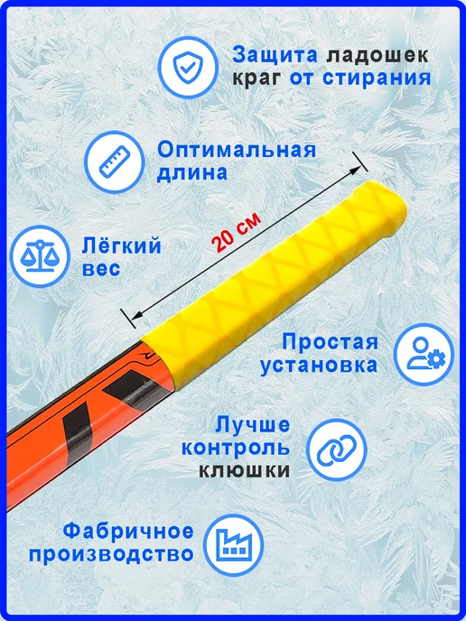 Андим Ручка на хоккейную клюшку термоусадка. Черная, желтый, фото 2