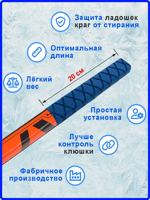 Андим Ручка на хоккейную клюшку термоусадка. Черная, синий, фото 2