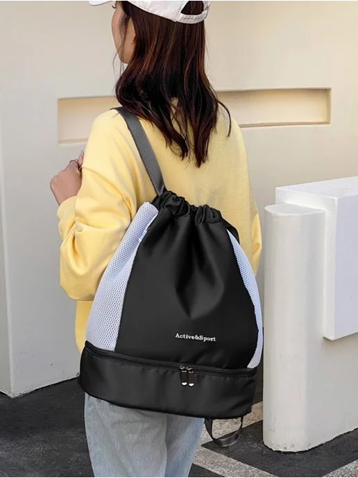 SHOPBAGS4U Сумка спортивная детская для формы и обуви в школу, черный, фото 5