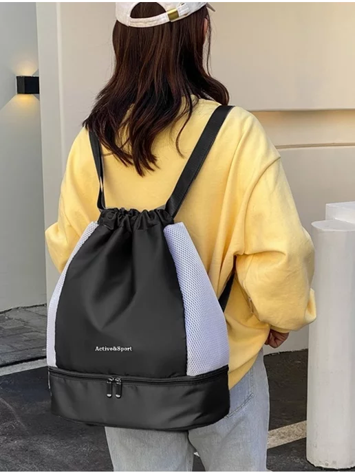 SHOPBAGS4U Сумка спортивная детская для формы и обуви в школу, черный, фото 6