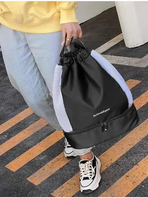 SHOPBAGS4U Сумка спортивная детская для формы и обуви в школу, черный, фото 7