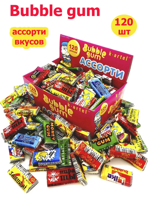 Turbo Жевательная резинка Bubble Gum ассорти картель 120 шт, 120 шт, фото 2