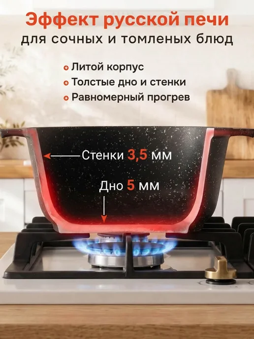 Licon Кастрюля 3 литра антипригарная с крышкой толстым дном, черный, фото 3