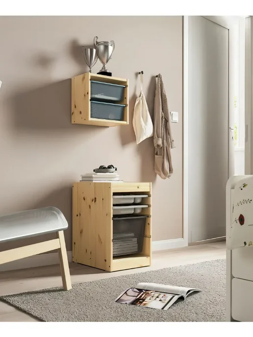 IKEA Стеллаж для игрушек ТРУФАСТ вертикальный, сосна, желтый, фото 4