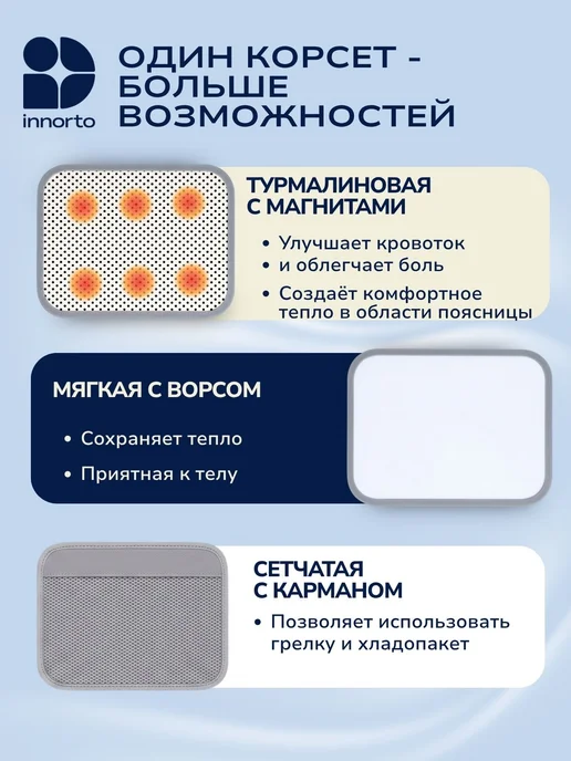 INNORTO Пояс для спины, корсет пояснично-крестцовый ортопедический, серый, фото 7