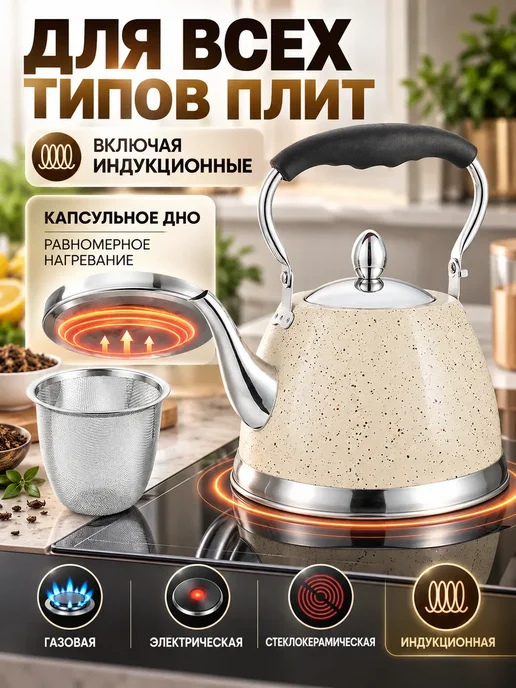 Munchenhaus Заварочный чайник MH-15656 1.5л Бежевый, 1,5 л, фото 4