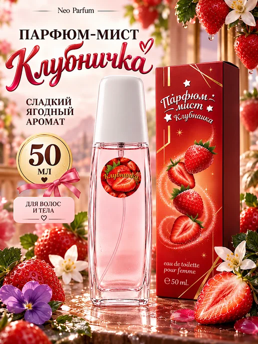 Neo Parfum Спрей духи для тела Clubnichka Клубника сладкие 50 мл, 50 мл