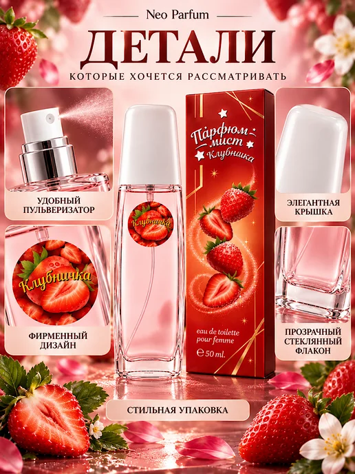 Neo Parfum Спрей духи для тела Clubnichka Клубника сладкие 50 мл, 50 мл, фото 3