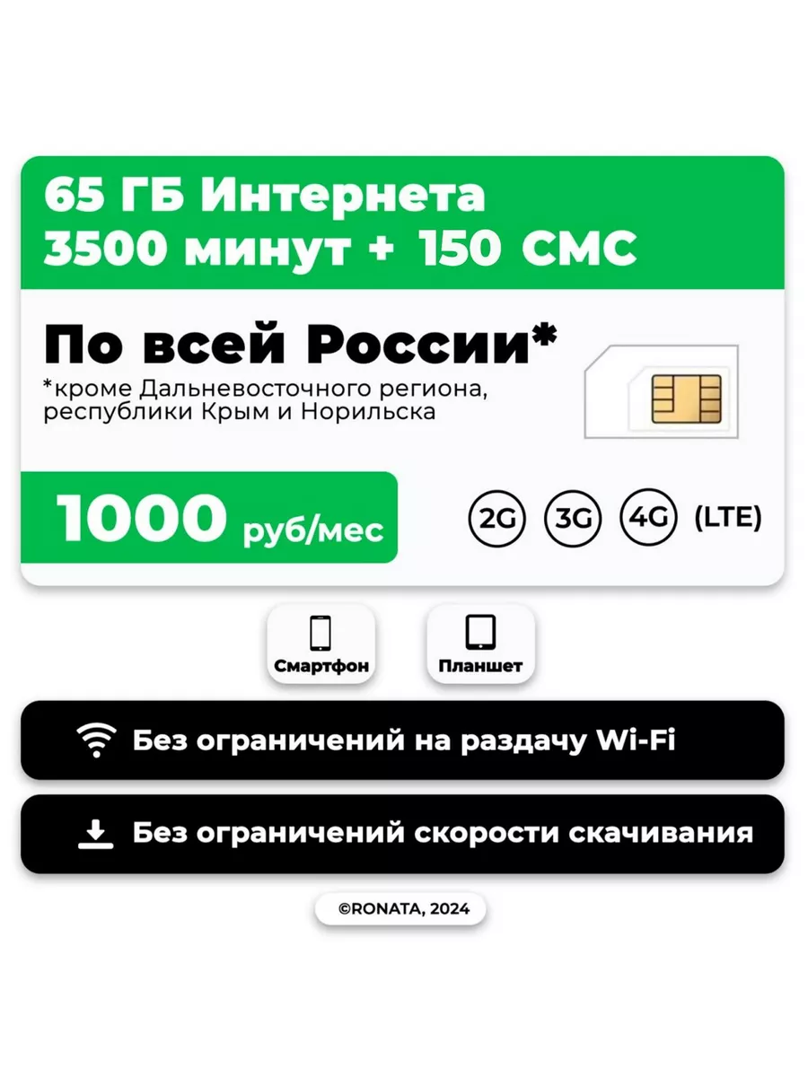 SIM-карта 3500 мин 65 гб за 1000 руб/мес по Москве и МО WhyFly 200141040  купить за 127 ₽ в интернет-магазине Wildberries