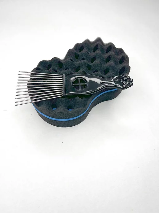 N.Hair Афрорасческа, гребень и мини- губка- щетка для укладки волос, черный, фото 4
