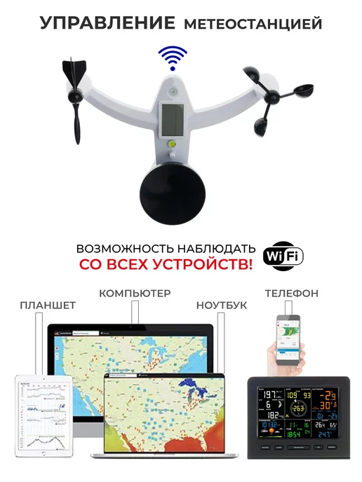 NicetyMeter Метеостанция с беспроводным датчиком WiFi профессиональная, черный, фото 7