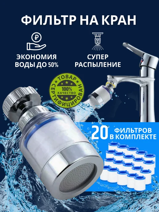 Cool aqua Фильтр для воды на кран на кухню пластиковый, белый
