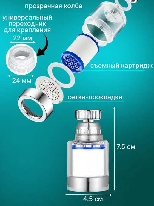 Cool aqua Фильтр для воды на кран на кухню пластиковый, белый, фото 8