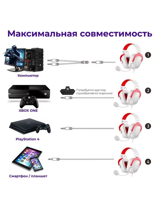 VOROTEX Игровая гарнитура игровые наушники V2002D-W 3,5 мм, белый, фото 7