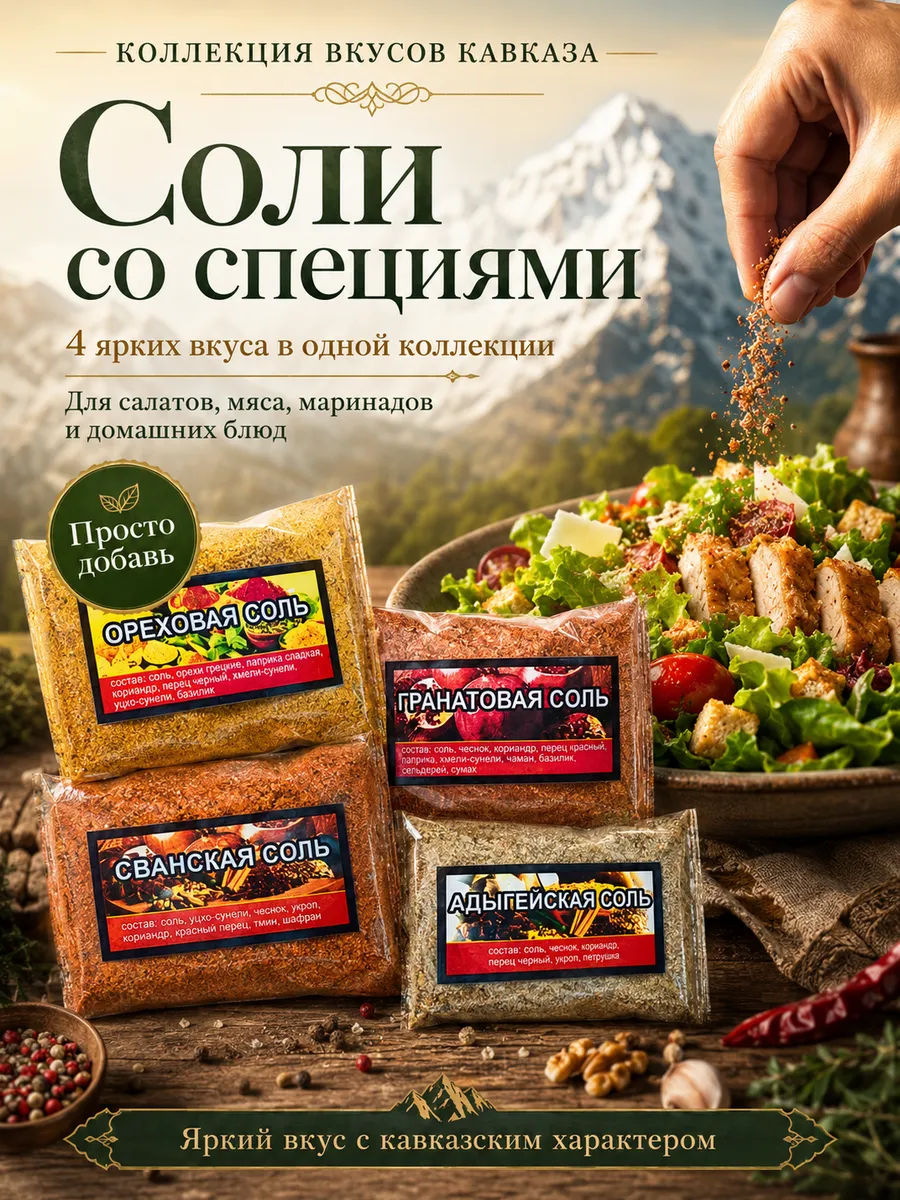 Соль со специями сванская, гранат и орех, адыгейская