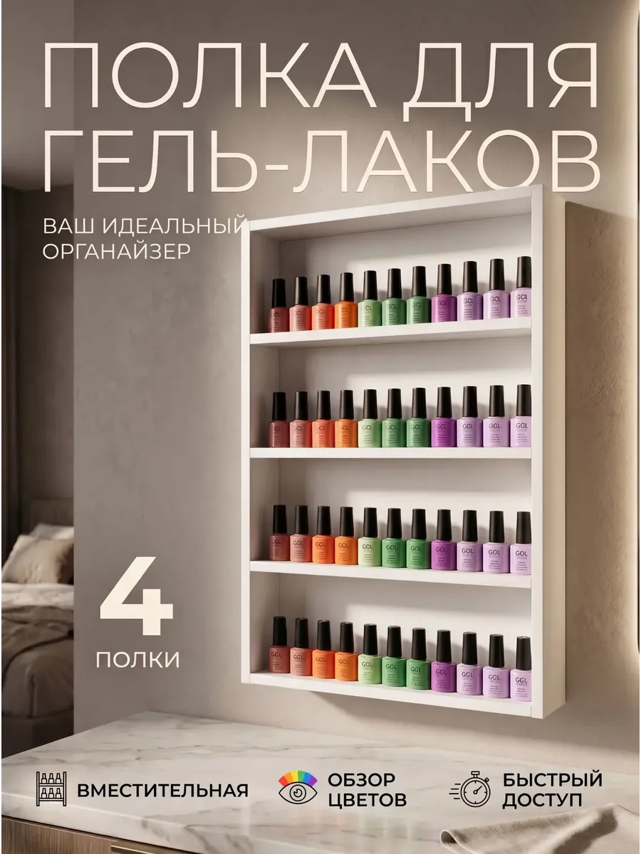 Полка-подставка для гель лаков маникюрная настенная