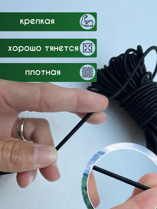 НИТЬ-СПБ Резинка шляпная 3 мм эластичная для шитья, черный, фото 3
