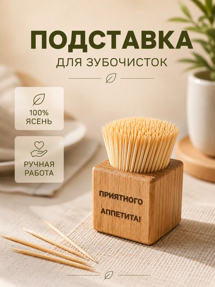 Подставка для зубочисток деревянная, зубочистница из ясеня