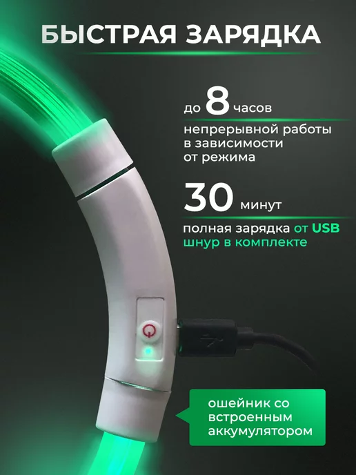 Усы-Лапы-Хвост Светящийся неоновый ошейник, синий, фото 3