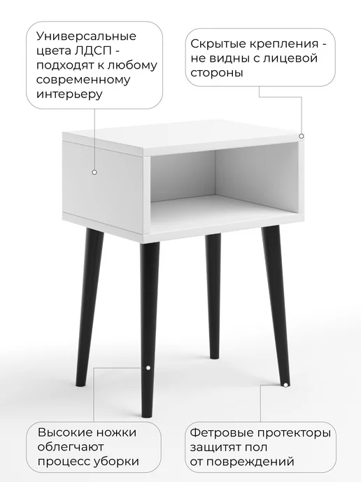 MONOFIX Тумба прикроватная ОДОС, белый черный, черный, фото 2