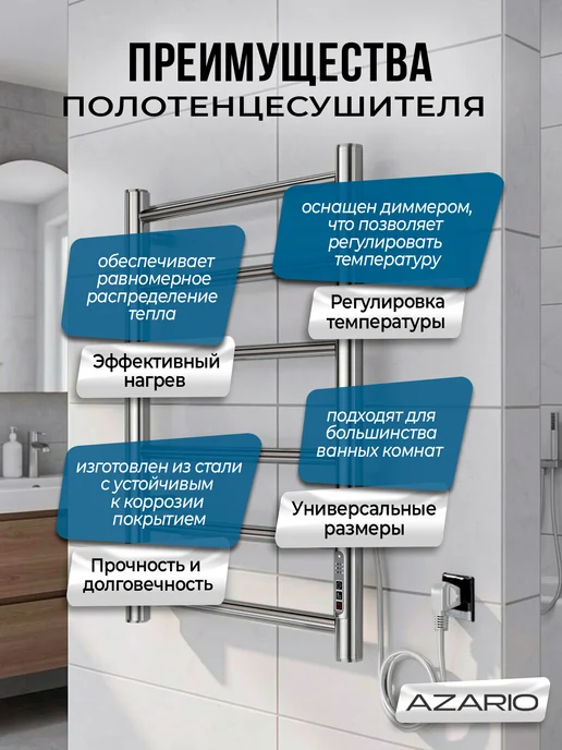 Azario Полотенцесушитель Parma 400 600 R элект. 6 пер, серый, фото 4