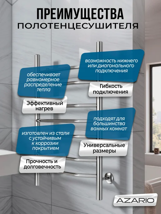 Azario Полотенцесушитель Ravenna 500 800 водяной 7 пер, серый, фото 4