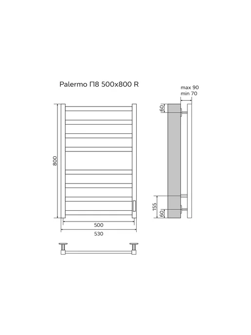 Azario Полотенцесушитель Palermo 500 800 R элект. 8 пер, черный, фото 5
