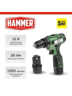 Шуруповерт аккумуляторный Hammer ACD12 2С + 2 акк. в кейсе Hammer Flex 200549113 купить за 2 773 ₽ в интернет-магазине Wildberries