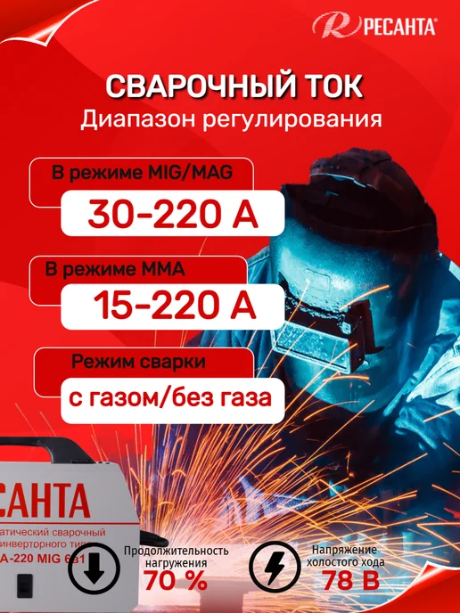 РЕСАНТА Сварочный полуавтомат САИПА-220, черный, фото 2