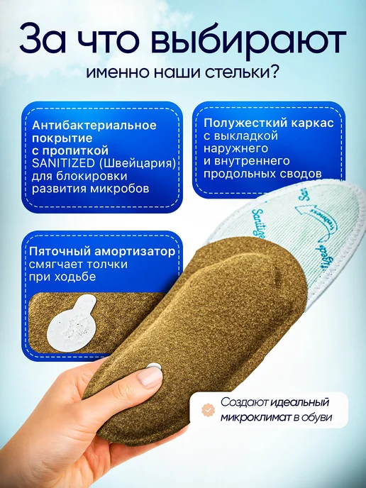 Стельки ортопедические антибактериальные, зеленый, фото 4