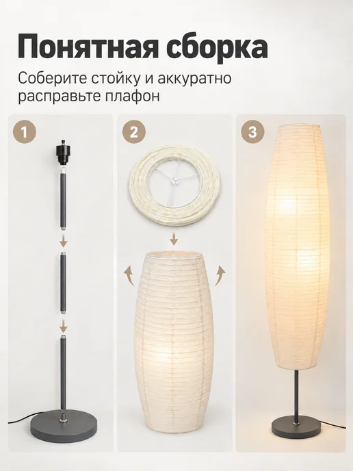 Светильник лофт Торшер напольный современный, светильник из рисовой бумаги, черный, фото 7