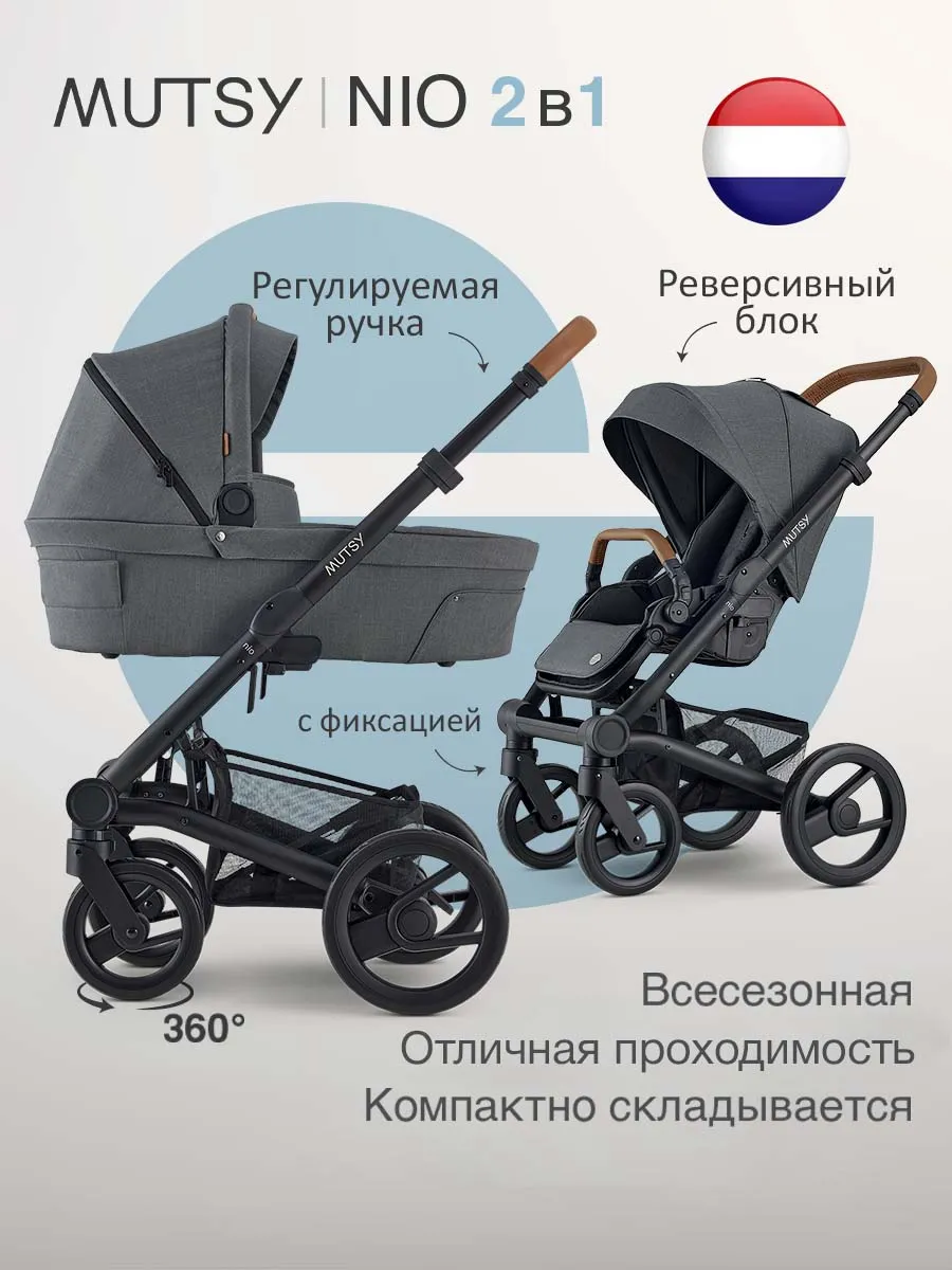 Коляска для новорожденных 2 в 1 Nio универсальная