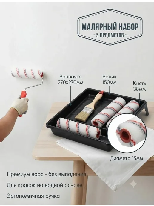 МИР отделки Валик для краски малярный набор, черный, фото 4