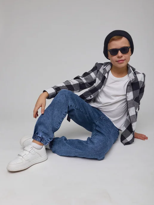 Bear Jeans Джинсы на резинке подростковые джоггеры школьные, синий, фото 2