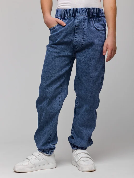 Bear Jeans Джинсы на резинке подростковые джоггеры школьные, синий, фото 5