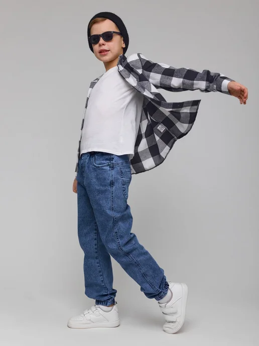 Bear Jeans Джинсы на резинке подростковые джоггеры школьные, синий, фото 7