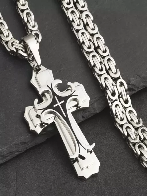 Fallon Jewelry Цепочка на шею с крестом мужская позолоченная, вариант, фото 4