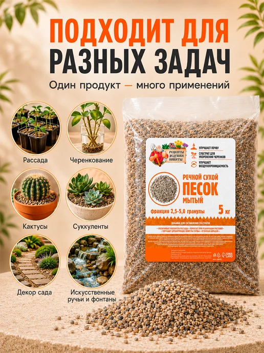 Рецепты дедушки Никиты Речной песок для растений 2 кг, 5 кг, фото 5