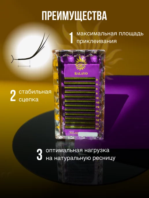 RALAVO Готовые пучки 2D 0.07 М 9 мм для наращивания ресниц, 0,07 м, фото 5