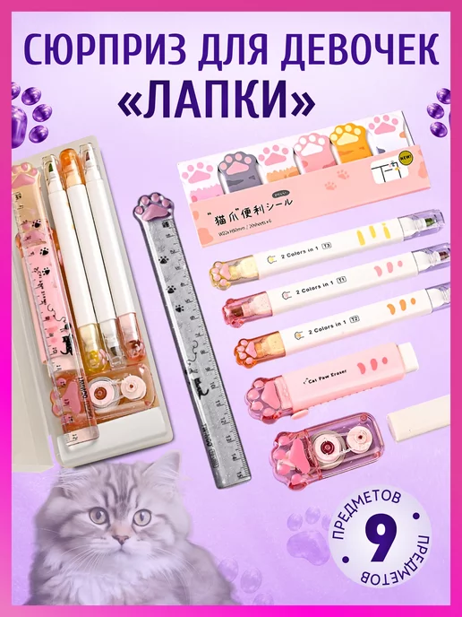 Cat Paw Канцелярский набор подарочный бокс лапки, розовый