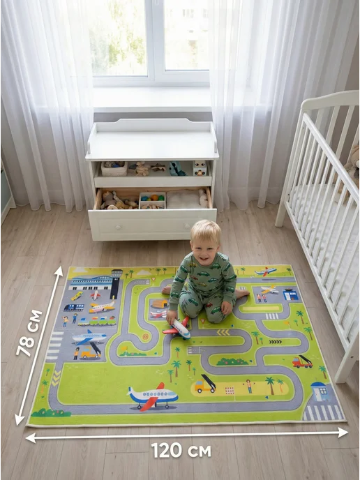 TESCON Игровой детский коврик Аэропорт безворсовый, серый