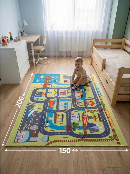 TESCON Игровой детский коврик Дороги и Парковки безворсовый, синий