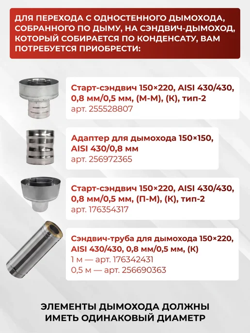 GS pro Труба модульная для дымохода 0,5м, 150, AISI 430 0,8мм, 0,5 м, фото 8