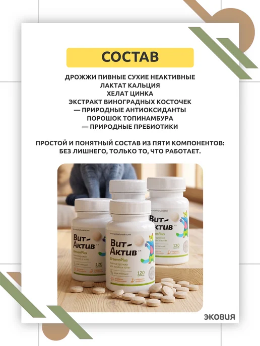 ФАРМАКС Вит Актив Brewers Plus пивные дрожжи для кошек и котят 1 уп, вариант, фото 4