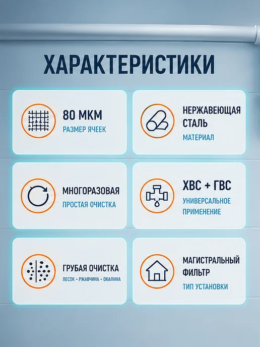 MEGAPLANE Сменная сетка для фильтра грубой очистки воды 80 мкм, серый, фото 2
