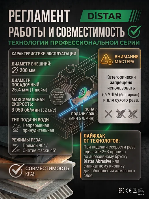 Distar Диск алмазный по керамограниту 200х25.4 мм для плиткореза, вариант, фото 3