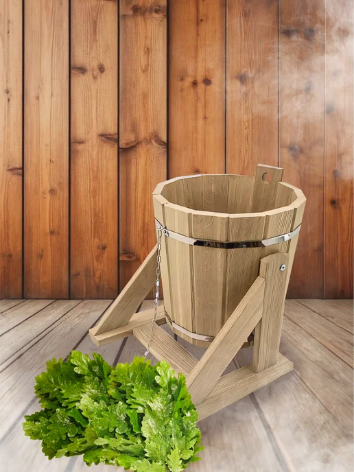 R-SAUNA Обливное устройство для бани ведро из дуба 15 литров, 15 л, фото 4