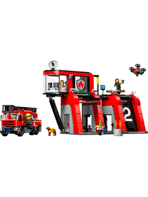 LEGO City Пожарная часть и пожарная машина 60414, красный, фото 2